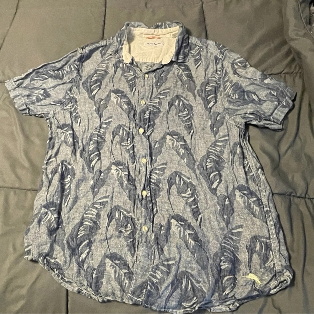 Vintage Tommy Bahama " Help Me Fronda" Ocean Deep 100% Linen Large